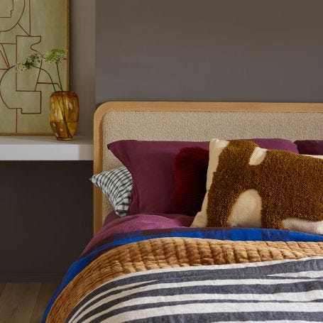 Washed Linen Aubergine Fitted Sheet Double