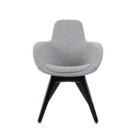 Scoop High Chair in Grey Upholstery and Black Legs - Front View