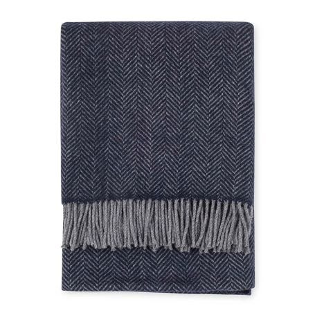 Merino & Cashmere Herringbone Throw Navy 136 x 180cm