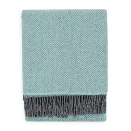 Merino & Cashmere Herringbone Throw Grey & Mint 136 x 180cm