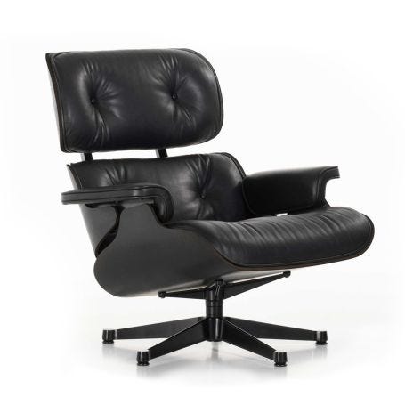 Tall Eames Lounge Chair in Black Ash & Black Leather