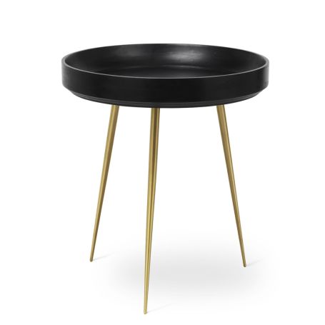 Bowl Medium Occasional Table Black Stained Mango Brass Legs