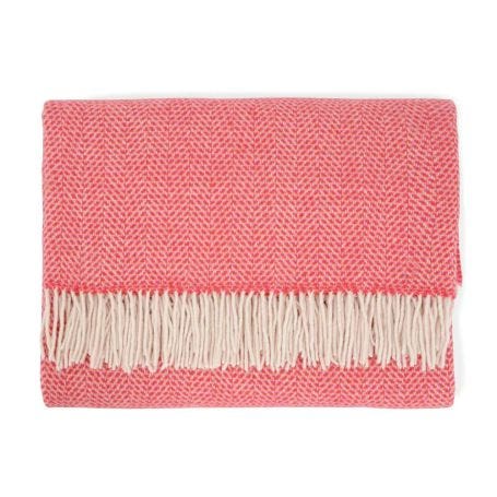 Merino & Cashmere Herringbone Throw Pink & Red 136 x 180cm