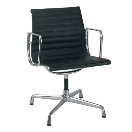 Eames EA 108 Aluminium Armchair Black Leather Polished Base