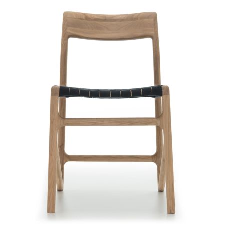 Fawn Dining Chair in Oak with Black Webbed Seat - Front View
