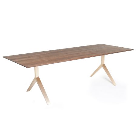 Overton Table 10-12 Seater Danish Oiled Walnut Brushed Brass Base