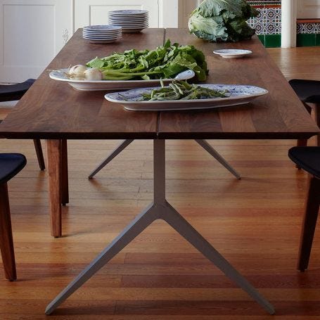 Overton Table 10-12 Seater Danish Oiled Walnut Brushed Brass Base