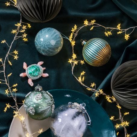 Marble Bauble Decoration Set of 3 Pastel Blue