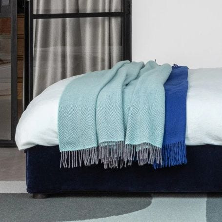 Merino & Cashmere Herringbone Throw Grey & Mint 136 x 180cm