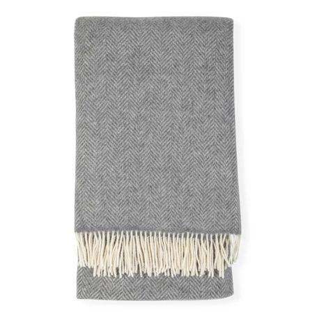 Merino & Cashmere Herringbone Throw Grey