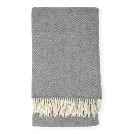 Merino & Cashmere Herringbone Throw Grey 136 x 180cm
