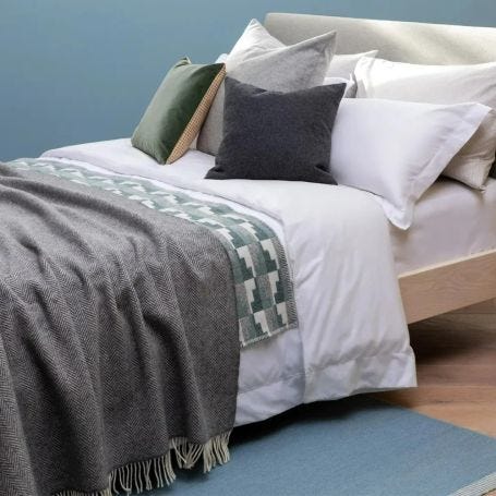 Merino & Cashmere Herringbone Throw Grey 136 x 180cm