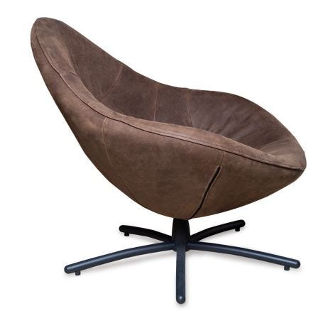 Hidde Swivel Armchair in Bald Dark Brown Matt Black Feet