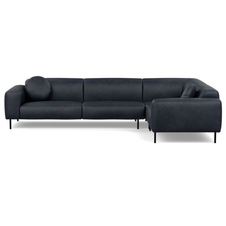 Luna Medium Right Hand Facing Corner Sofa Luxury Leather Anthracite Black Feet