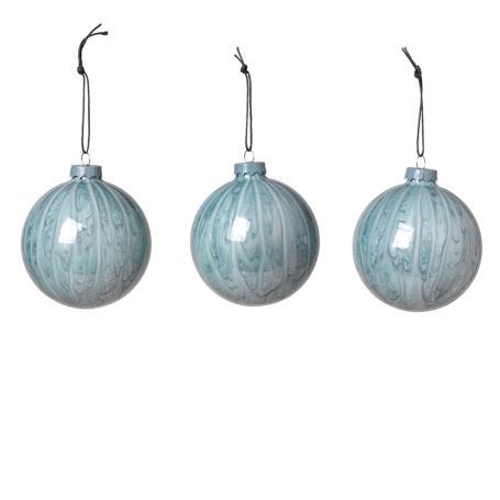 Marble Bauble Decoration Set of 3 Pastel Blue