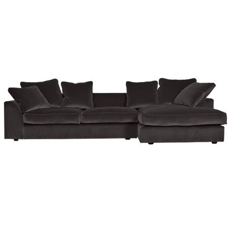 Cumulus Right Hand Facing Corner Sofa in Velvet Charcoal (Note: These legs are not correct, and have been changed to a wider square leg)