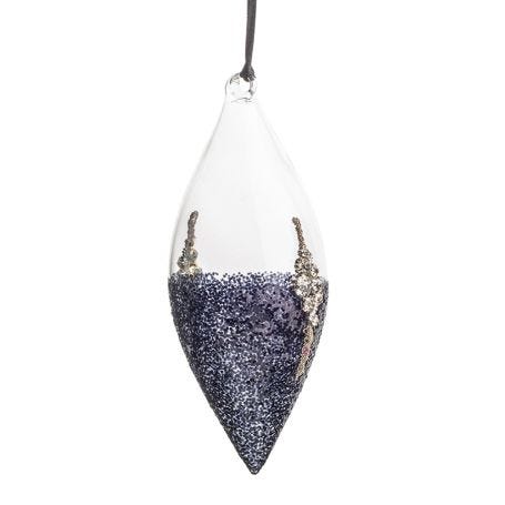 Midnight Glitter Pointed Drop Decoration 16cm