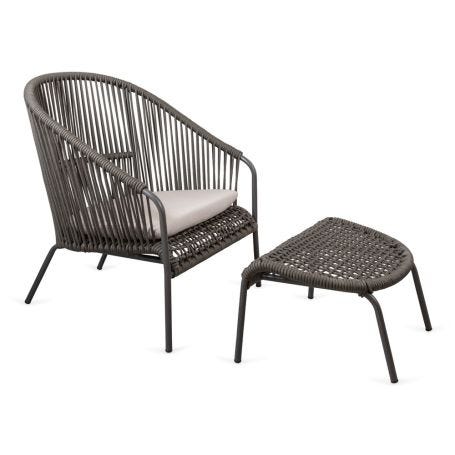 Filo Outdoor Lounge Chair and Ottoman Grey Weave