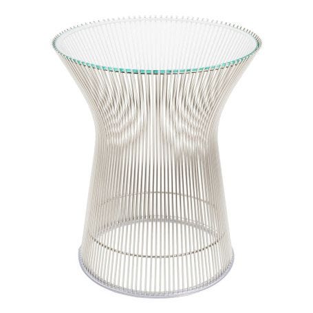 Platner Side Table Polished Nickel Base Clear Glass Top