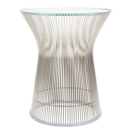 Platner Side Table Polished Nickel Base Clear Glass Top