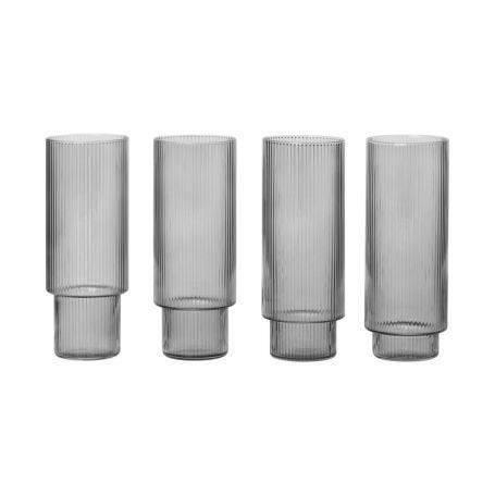 Ripple Smoked Grey Long Drink Glasses Set of 4