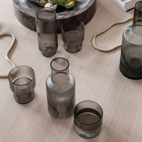 Ripple Smoked Grey Long Drink Glasses Set of 4