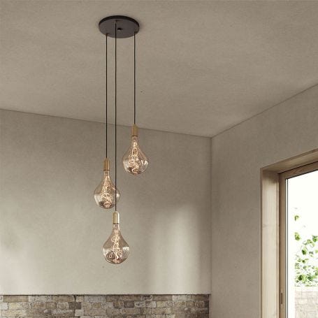 Small Black Canopy With 3 Pendants and 3 Voronoi II Bulbs
