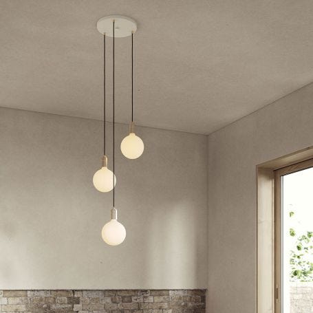 Small White Canopy With 3 Pendants and 3 Sphere IV Bulbs