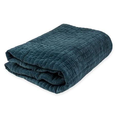 Kantha Velvet Bedspread Steel Blue