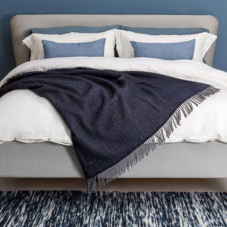 Merino & Cashmere Herringbone Throw Navy 136 x 180cm