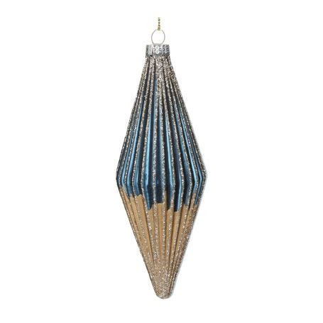 Ribbed Glass Drop Decoration in Blue & Gold