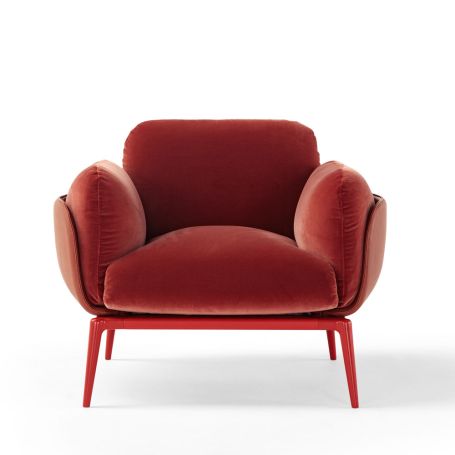 Brooklyn Armchair Shell Leather Donousa 03 Cushions Fabric Domini 1101 Metal Base Ral 3005