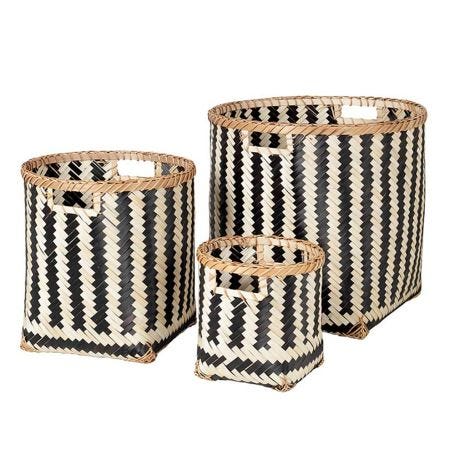 Meli Bamboo Stripe Baskets Set of 3