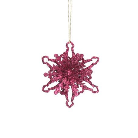 Burgundy Glitter Tin Snowflake Decoration