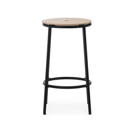 Circa Barstool Oak Seat Black Steel Legs