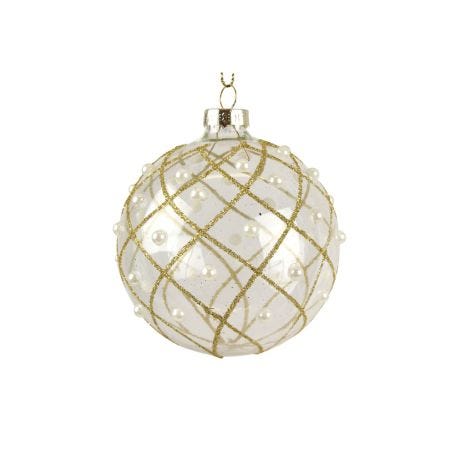 Clear Ball Decoration Gold Glitter with Pearl Trellis