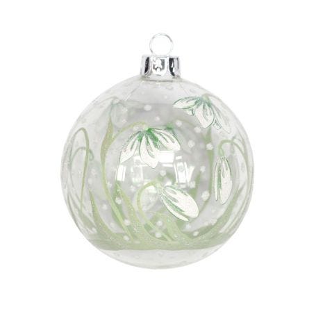 Clear Glass Ball Decoration with Painted Snowdrops