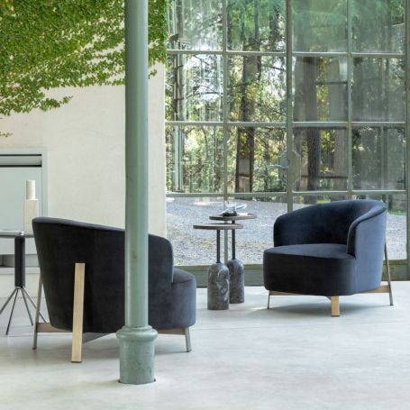 Copine Steel Lounge Chair Brushed Bronzed Brass Moleskin 46 Fabric