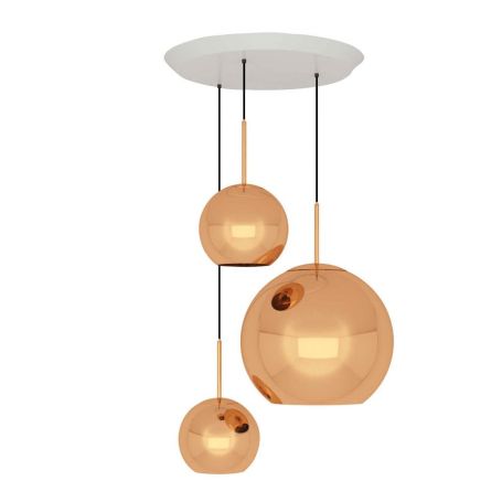 Copper LED Pendant Light System Trio Round Copper