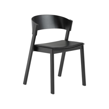 Cover Side Chair Black Oak with Black Leather Seat