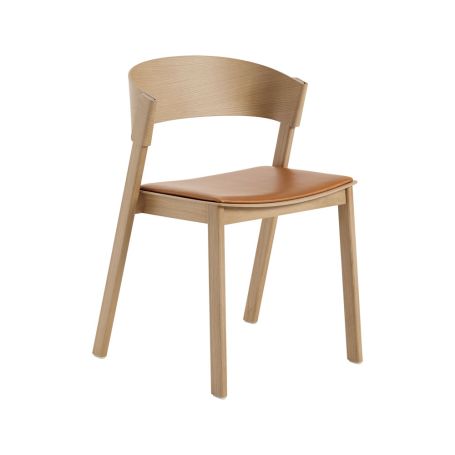 Cover Side Chair Oak with Cognac Leather Seat