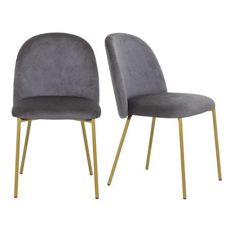 Set of Two Daliah Velvet Dining Chairs Ash Grey Brass Legs