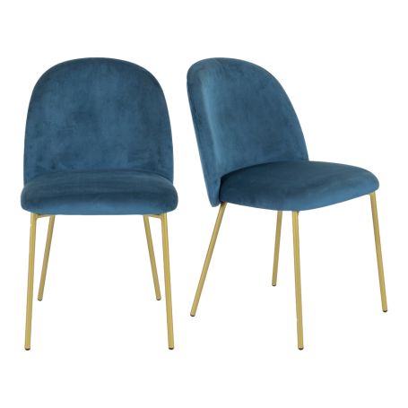 Set of Two Daliah Velvet Dining Chairs Ocean Blue Brass Legs
