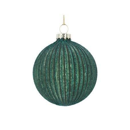 Dark Green Ribbed Glass Ball Decoration