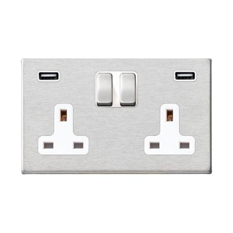 Double Socket USB Satin Stainless Steel