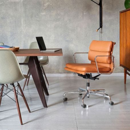 Eames EA208 Soft Pad Chair Leather Premium Jade Deep Black Base New Height 