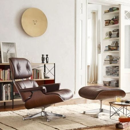 Tall Eames Lounge Chair & Ottoman in Santos Palisander & Black Leather