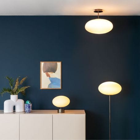 Ellipse Floor Lamp White Glass Black Chrome