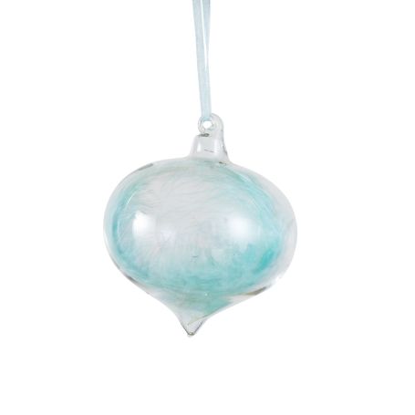 Feathered Glass Sultan Decoration in Pale Blue