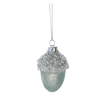 Glass Acorn Decoration with Beaded Top Light Green
